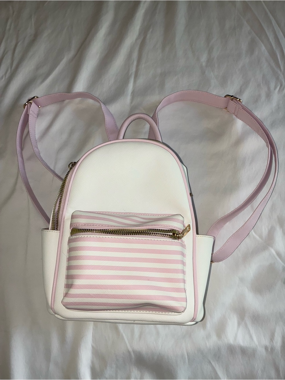Like Dreams LD Pink Striped Saffiano Faux Leather Mini Backpack